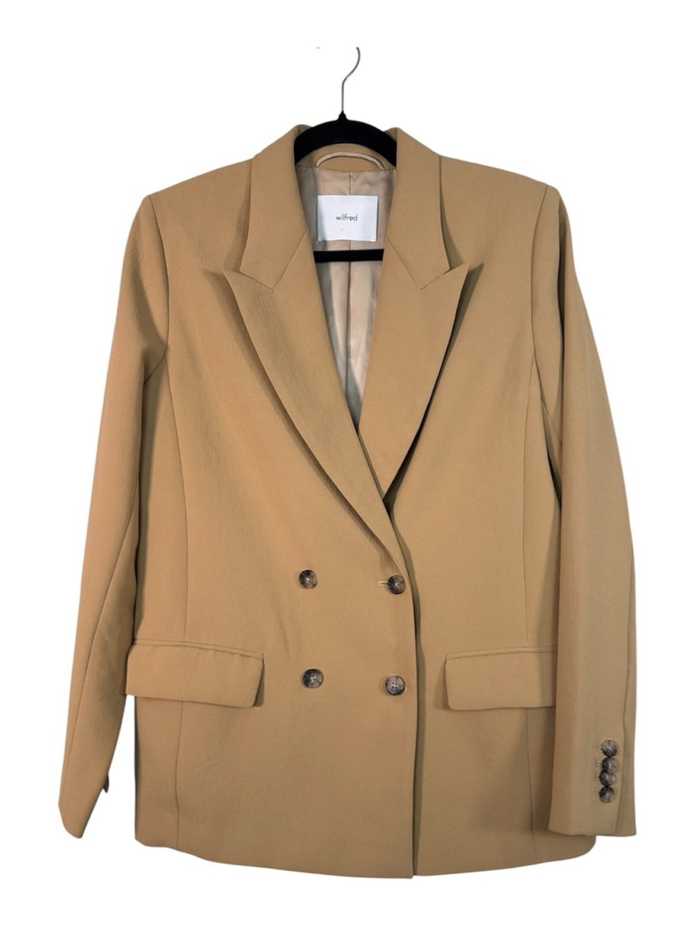 Wilfred Aritzia Tan Boyfriend Double Breasted Blazer Jacket Womens 4 Preppy Fall